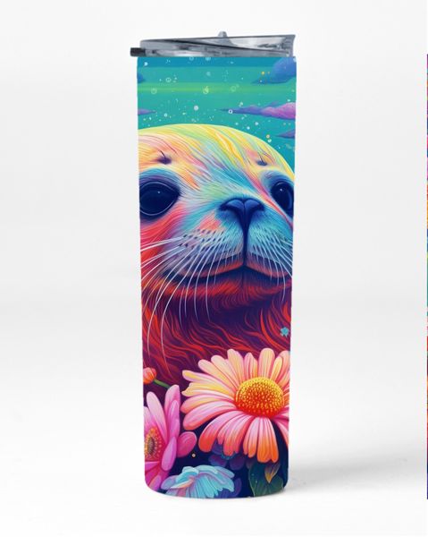 Neon Sea Lion 20oz Insulated Skinny Tumbler Sublimated With Straw 007