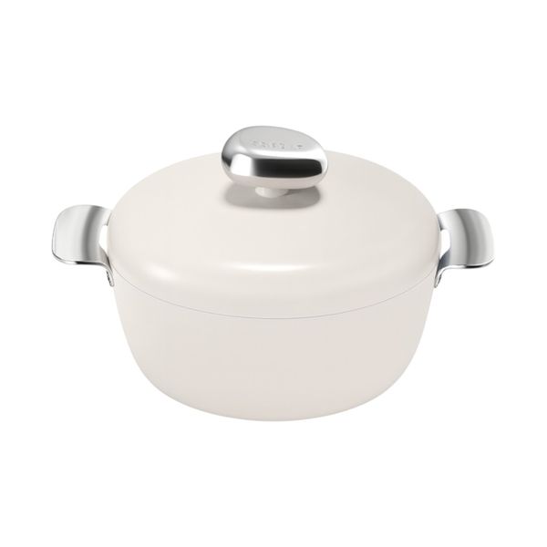 Premium Aluminum Casserole Pot With Lid &amp; Stainless Steel Handles - White