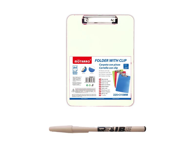 A4 Durable Metal Clip Colourful Office Clipboard 315x225mm with ReVibe Pen