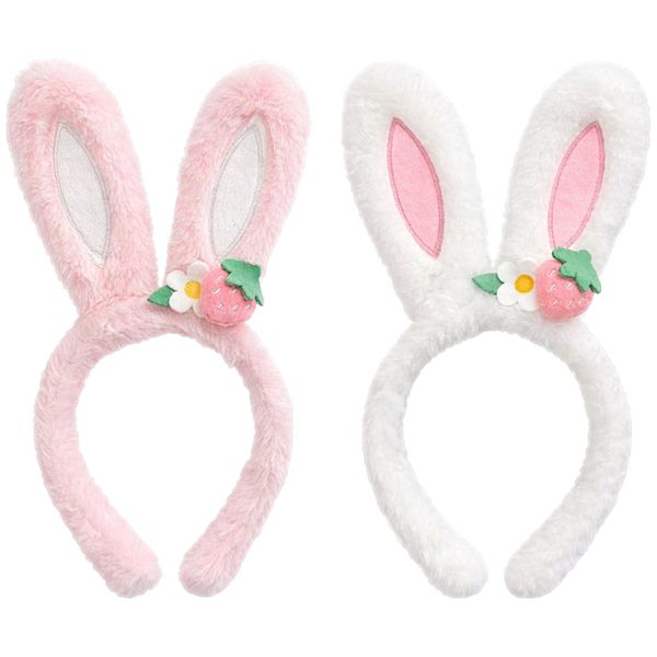 2 Piece Fluffy Bunny Ear Alice Band - Pink &amp; White