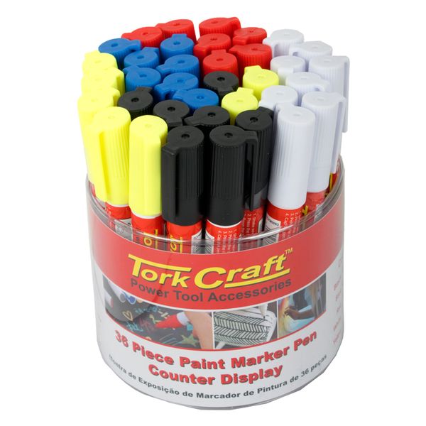 Tork Craft Paint Marker Pen 36pc Bulk Tub Red/Yel/White/Black/Blue