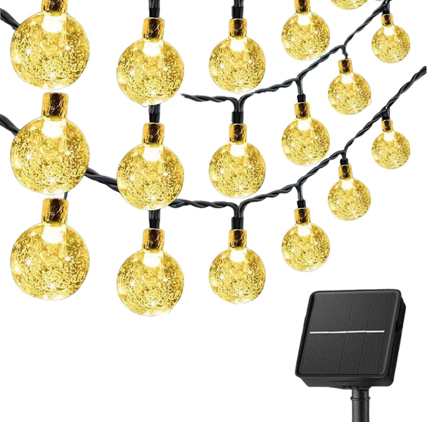 Solar Powered Bubble Lights - 7m 50 LEDs Warm White, Auto On/Off at Night