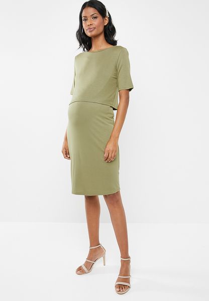 Women's New Look Maternity Nursing Layer Dress - Khaki