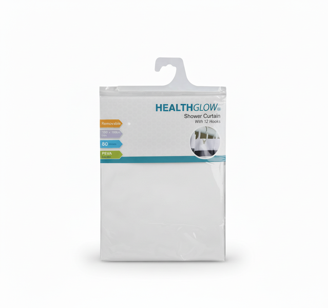 Healthglow Waterproof Shower Curtain with 12 Hooks, 180 x 180 cm