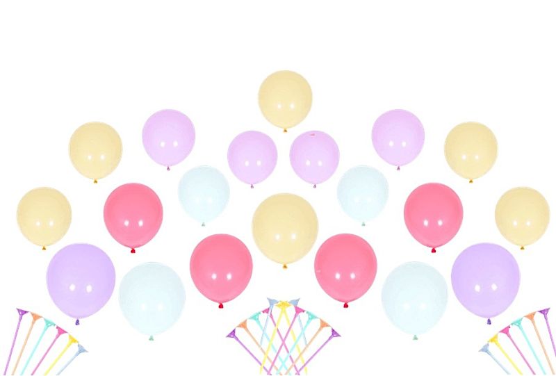 Pastel Colored Balloons Pack with Sticks and Holders for Party Decor - 20 Piece