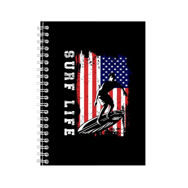 USA A5 Notebook Spiral and Lined Trendy Surfing Graphic Notepad Present 095
