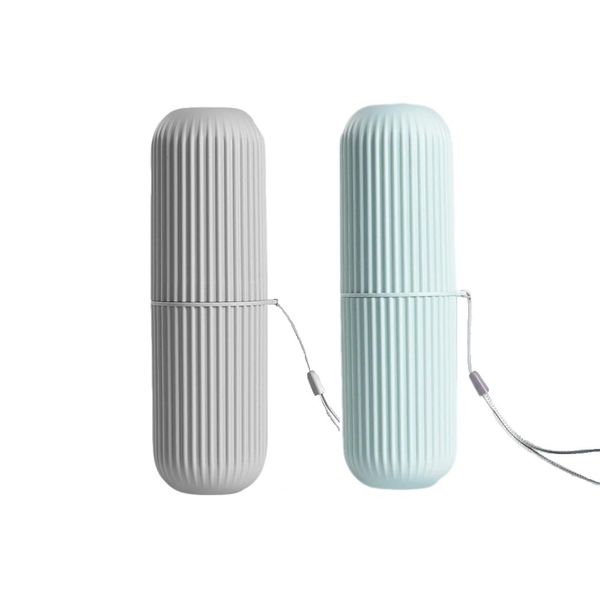 Portable Toothbrush Storage Travel Case - Set of Two (White and Pink)