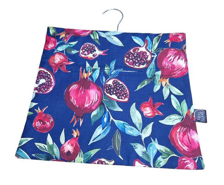 Laundry Peg Bag - Red Pomegranates and Leaves on Blue