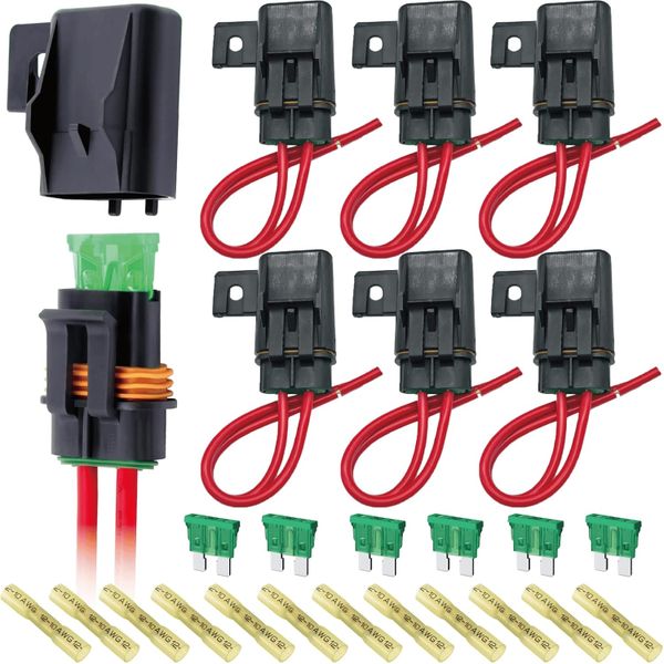 6 Piece 12AWG Fuse Holder with 6 Piece Blade Fuse and 12 Piece Connectors