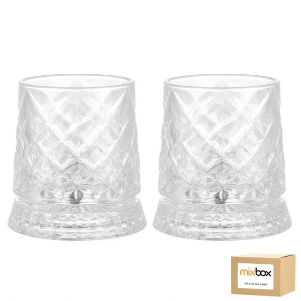 Mix Box Spinning Whiskey Glass with Glass Based 2 Pack-280ml