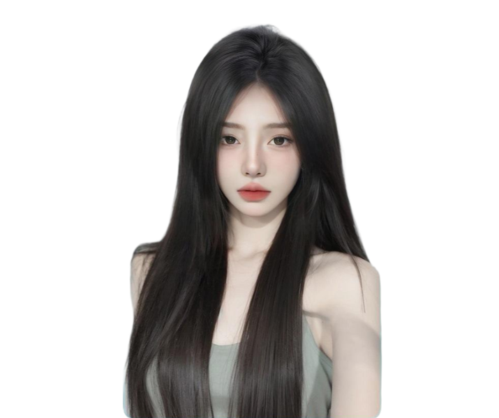 Long, Straight, Thin Black Full-Head Wig