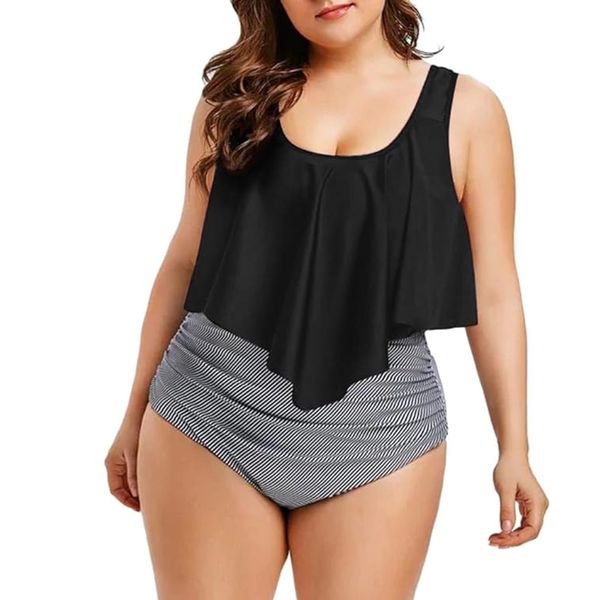 2 Pcs Swimsuit Bathing Suits Racerback with High Waisted Bottom Tankini Set