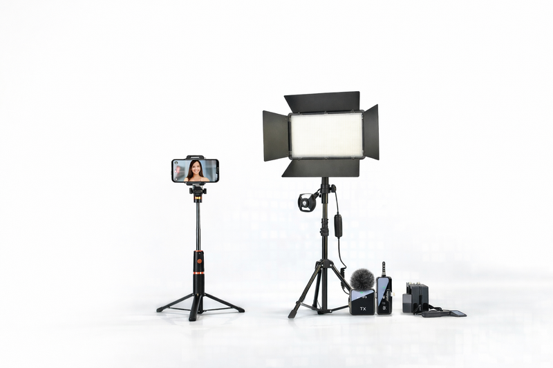LeoLani Streaming Kit - Tripod Stand with Light &amp; Wireless Microphone