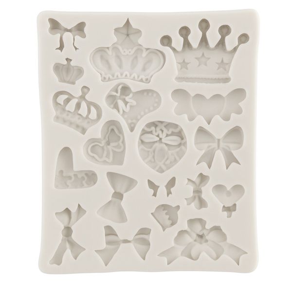 Mini Crown &amp; Bowknot Silicone Mould for Cake Decoration - White