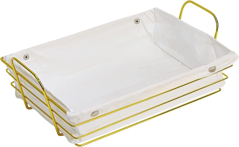 Bread Storage Basket With Linen Cloth and Handles for Kitchen - Rectangle