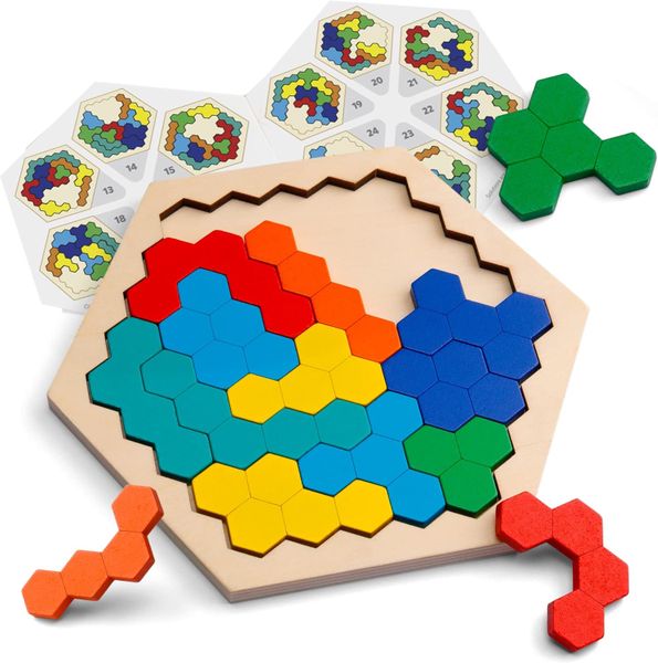 Wooden Hexagon Puzzle for Kids of 3 Years in Ages + Challenge