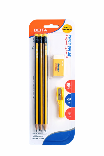BEIFA Pencil Set - 6 × 2B Pencils with Sharpener &amp; Eraser -5 x Sets
