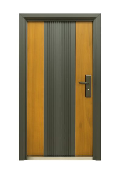 ZYS Full Steel Security Door with Woodgrain Finish (Grey Frame)