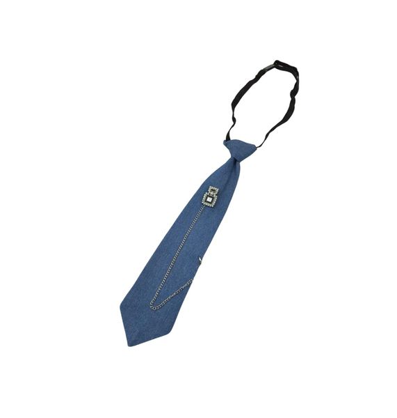 Women's Denim Tie with Metal Chain - Adjustable Knot-Free Neck Tie