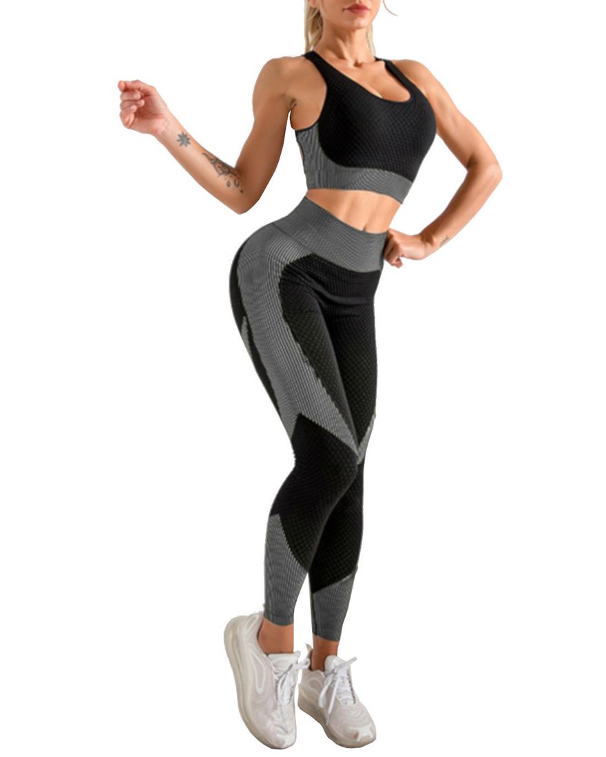 Olive Tree - Yoga Gym Activewear Tights & Bra Set - Black & Grey | Buy ...