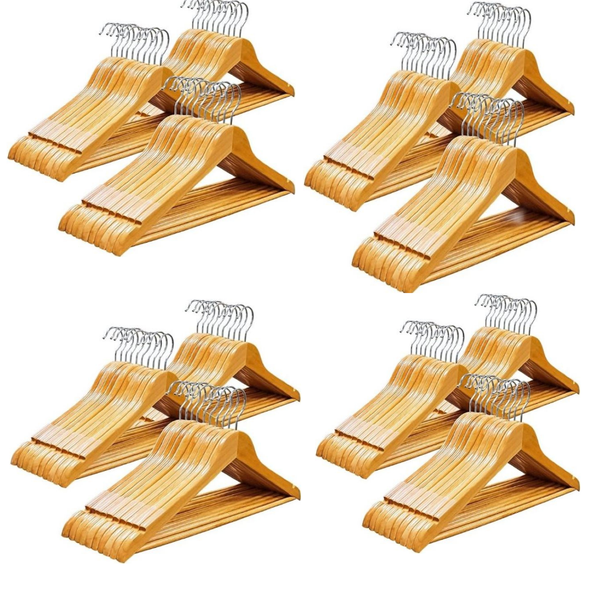 Quality Wooden Hanger Clothes 120 Packs Non-Slip Bar Swivel Hook Brown