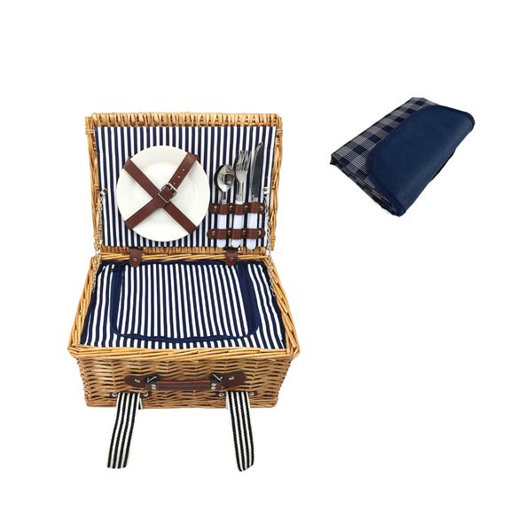 Outdoor Buddy - 2 person Wicker Picnic Basket &amp; Picnic Blanket