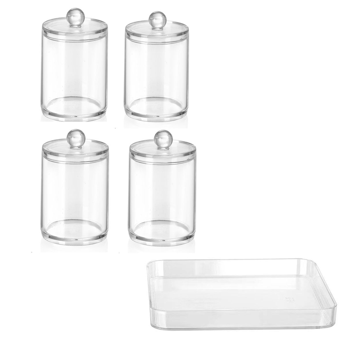 5 pcs cosmetic makeup storage organizer jars w transparent qtip holder