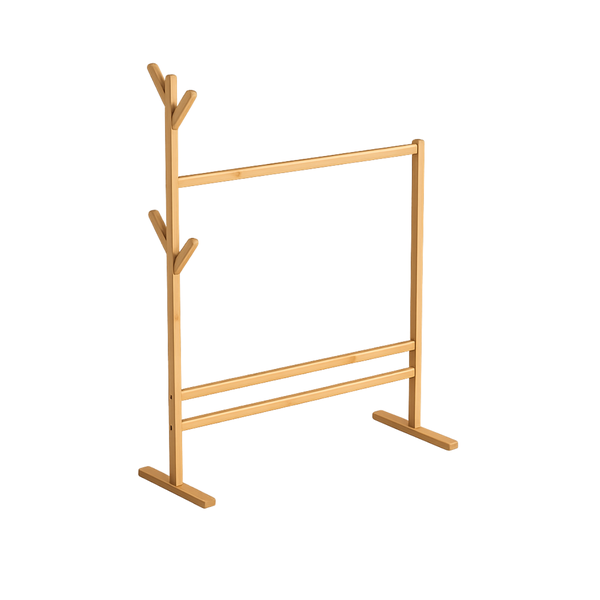 Natural Bamboo Clothes Rack - Freestanding Hanging Rail Organiser