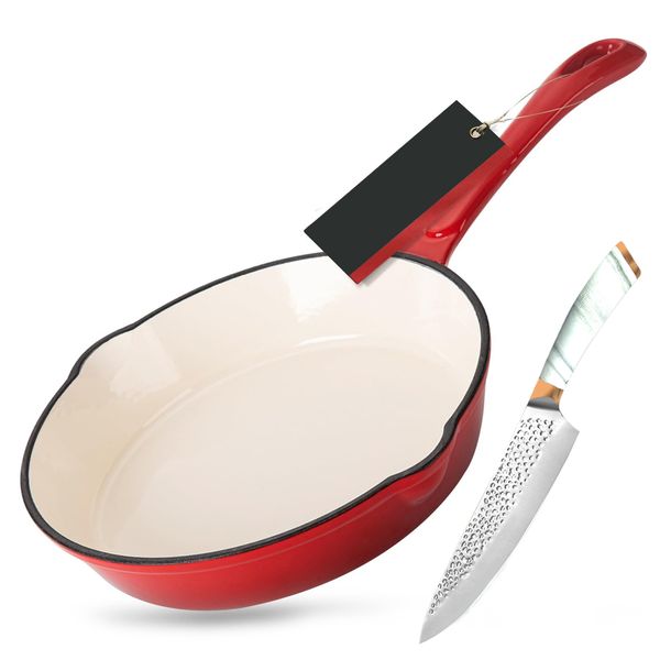 25cm - Enameled Cast Iron Fry Pan including Craving Knife - 2 Piece Set