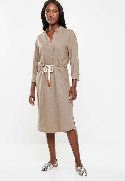 Women's Edit Linen Rope Front Dress - Taupe