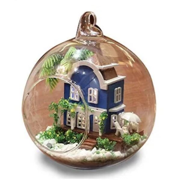Glass Ball Aegean Sea DIY Mini Wooden Dollhouse Kit with LED Lights