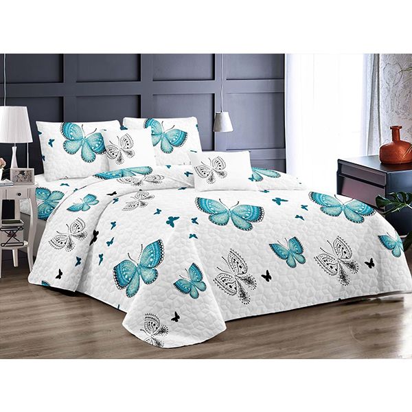 Bedspread Set Queen 5 Piece Microfiber Color White by Red Rose Heart Shape