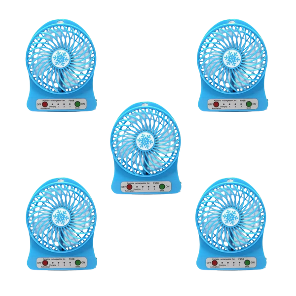 Rechargeable Mini Desk Fan with Led Light Pack of 5 Unit Black