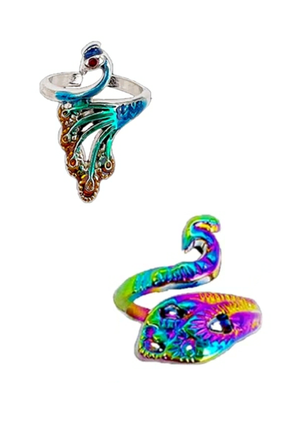 2 Piece Peacock Crochet Loop Rings