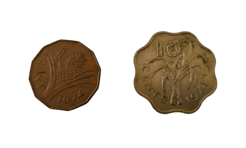 Lot of 2 Coins - 1974 Swaziland Eswatini 1c And 10c Cent King Sobhuza II