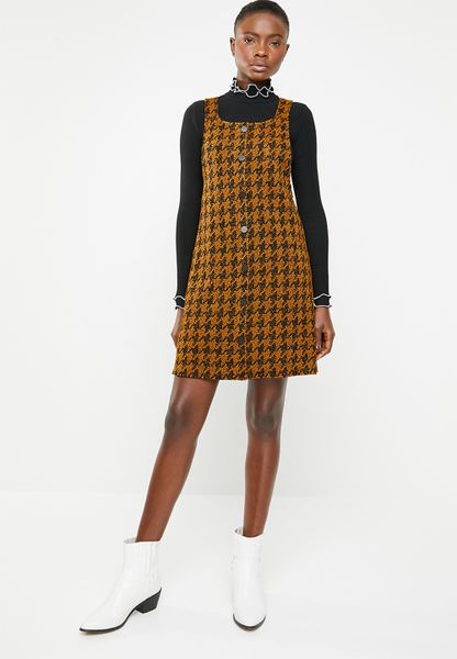 Women's New Look Dogtooth Pinafore - Yellow