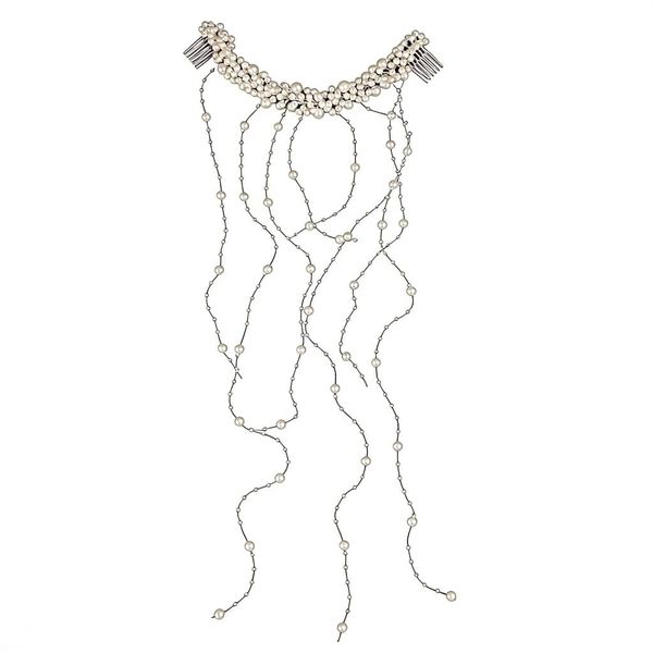 Elegant Artificial Pearl Hair Comb With Exquisite Bead Tassel For Brides