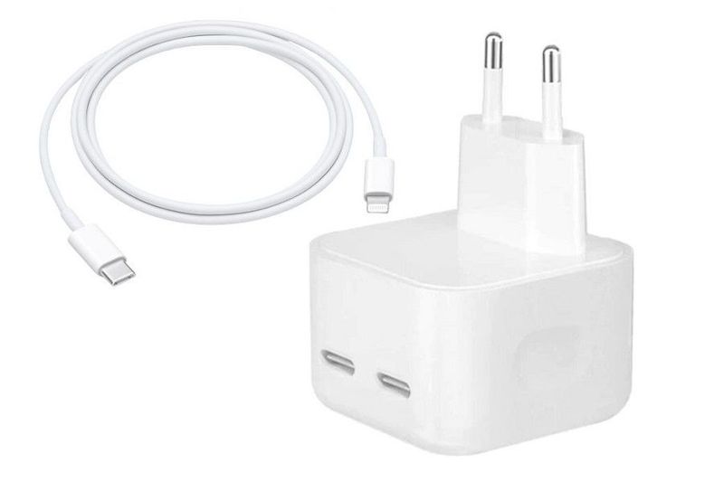 50W Dual USB-C +C Power Adapter With Type-C to Lightning Cable