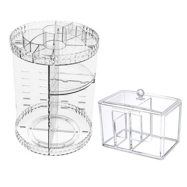 360 Degree Acrylic Rotation Cosmetic Organizer &amp; Cotton Swab Organizer Set