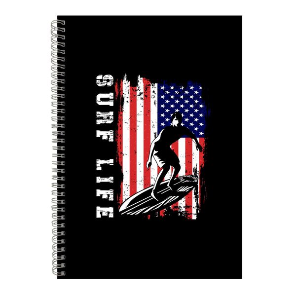 USA A4 Notebook Spiral and Lined Trendy Surfing Graphic Notepad Present 095