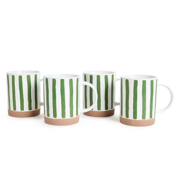 George &amp; Mason Stripe Moss Green Mugs Set of 4- 420ml Stoneware
