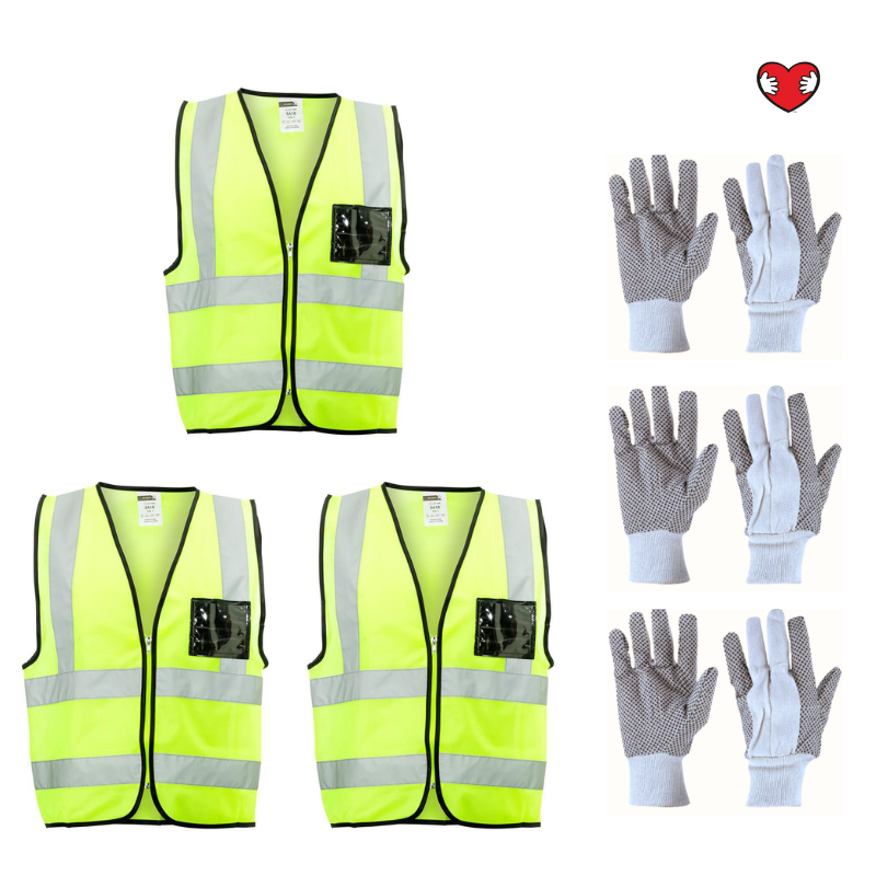 Lime Reflective Vest With Zip And Id Pocket XL & Safety Gloves 3