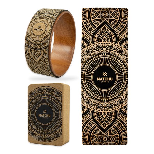 Matchu - Cork Yoga Set - Eco-Friendly Mat, Block and Wheel