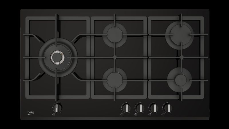 Beko 90cm Black Gas on Glass Hob with Cast Iron pan support MACM90BG