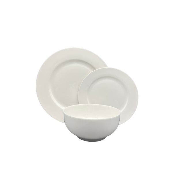 O2 12 Piece New Bone RIm White Dinnerware Set