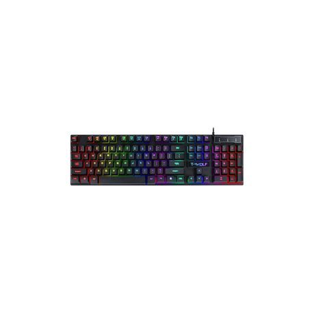 Rainbow Backlit Gaming Keyboard -Mechanical Feel, USB Wired RGB-T-WOLF T20 Image