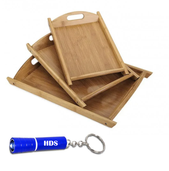 3 Piece Bamboo Wooden Serving Trays with HDS Branded Torch