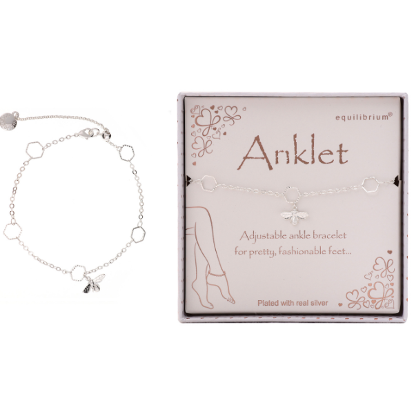 Equilibrium Anklet Bracelet Silver Plated - Honeycomb Bee
