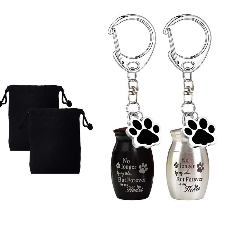 2 Pieces Pet Urns Keychain for Dogs Ashes Keepsake with 2 Storage Bags