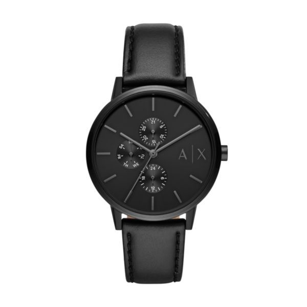 Armani Exchange Multifunction Black Leather Watch-AX2719